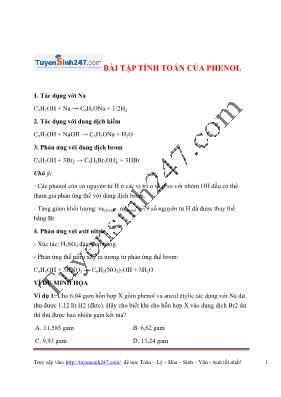 Hóa học - Bài tập tính toán của Phenol